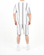 Crochet Grey Stripe Shirt And Short Set