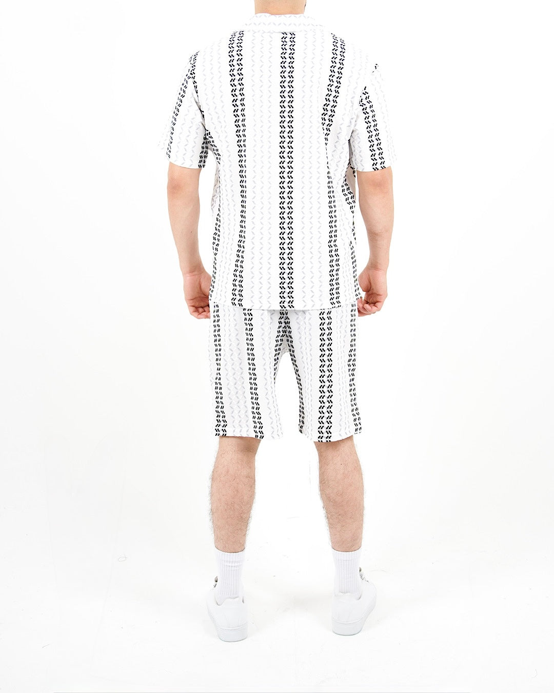 Crochet Grey Stripe Shirt And Short Set