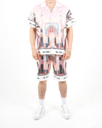 Oversized Moroccan Print Pink Shirt And Short Set