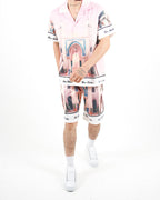 Oversized Moroccan Print Pink Shirt And Short Set