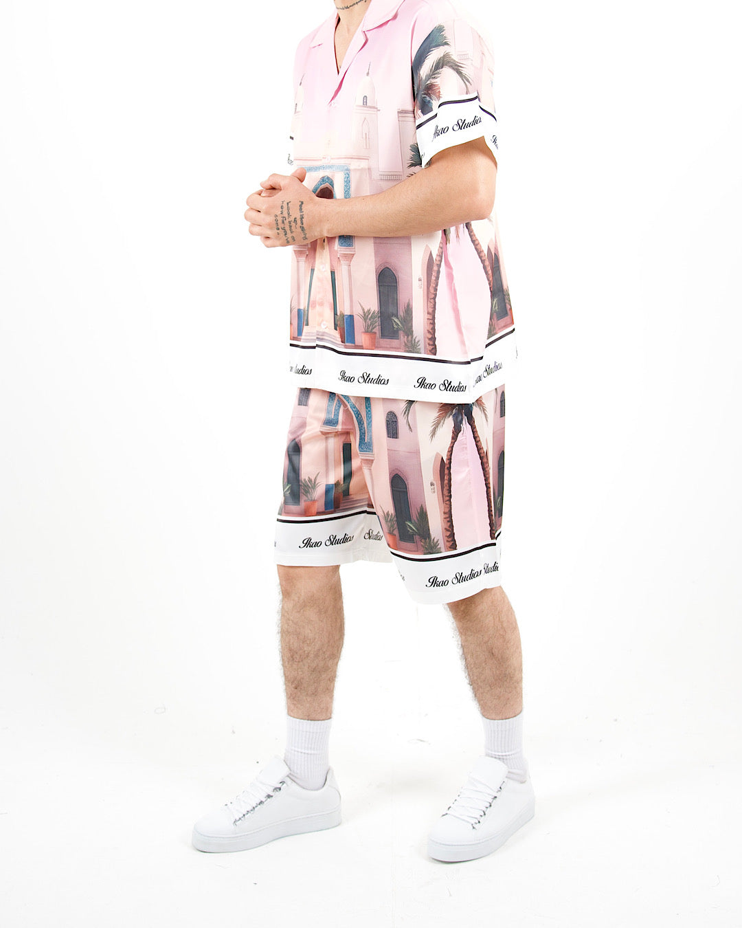 Oversized Moroccan Print Pink Shirt And Short Set