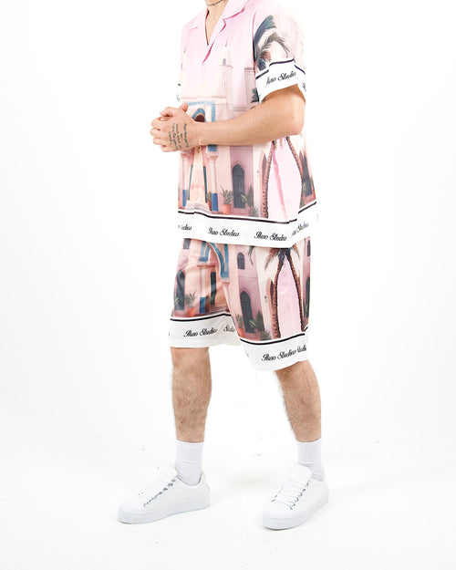 Oversized Moroccan Print Pink Shirt And Short Set