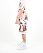 Oversized Moroccan Print Pink Shirt And Short Set