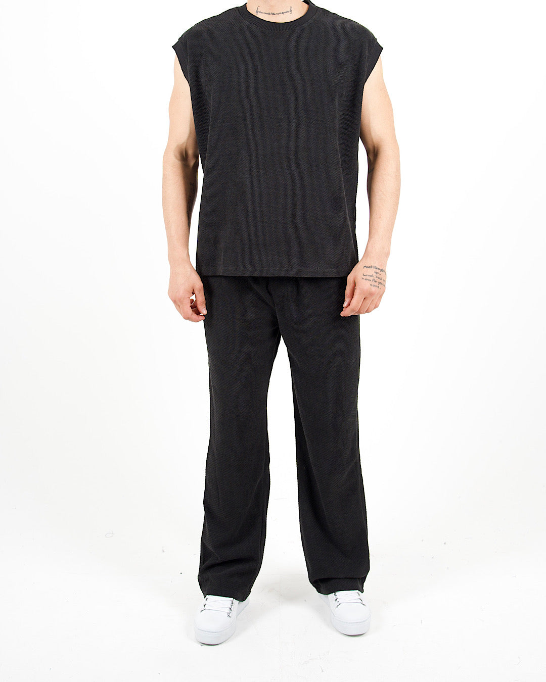 Oversized Textured Sleeveless T-Shirt & Trouser Set