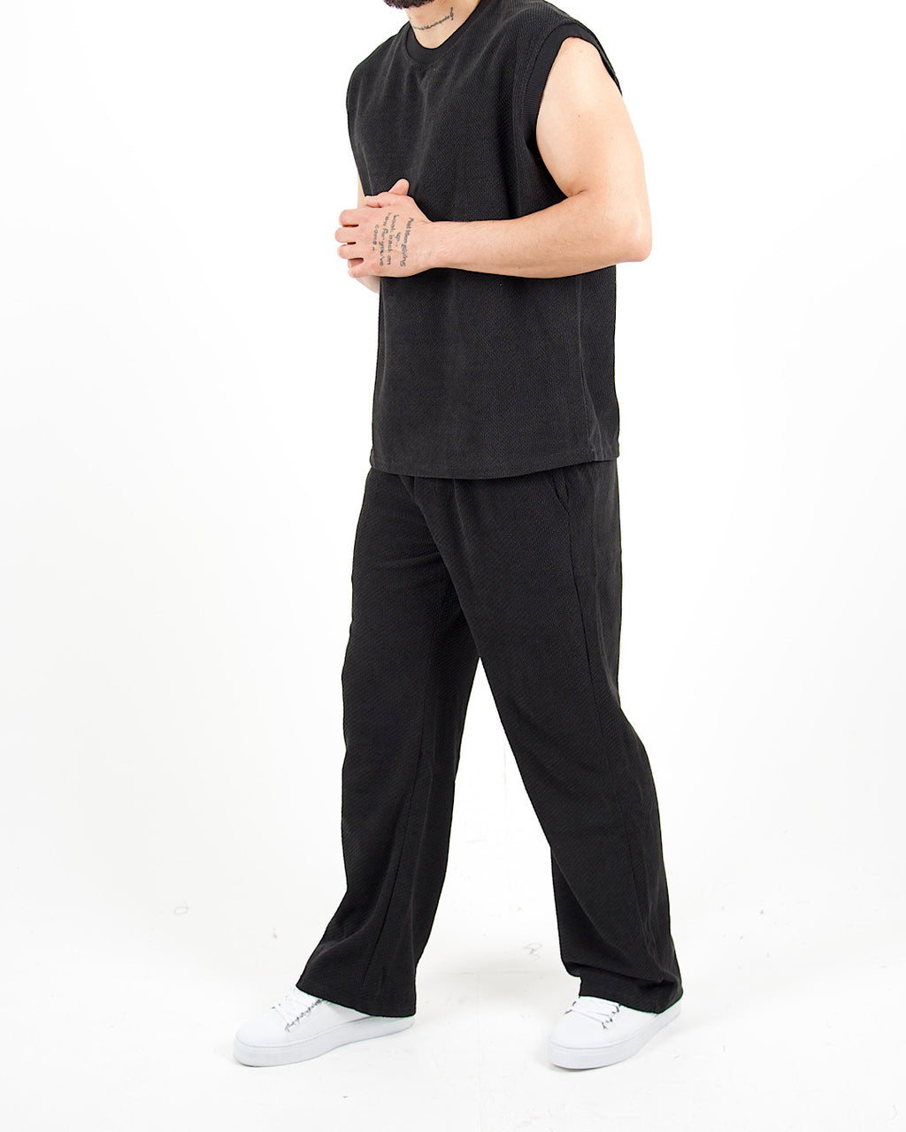 Oversized Textured Sleeveless T-Shirt & Trouser Set