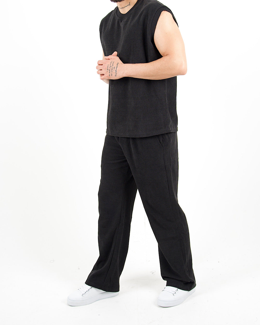 Oversized Textured Sleeveless T-Shirt & Trouser Set