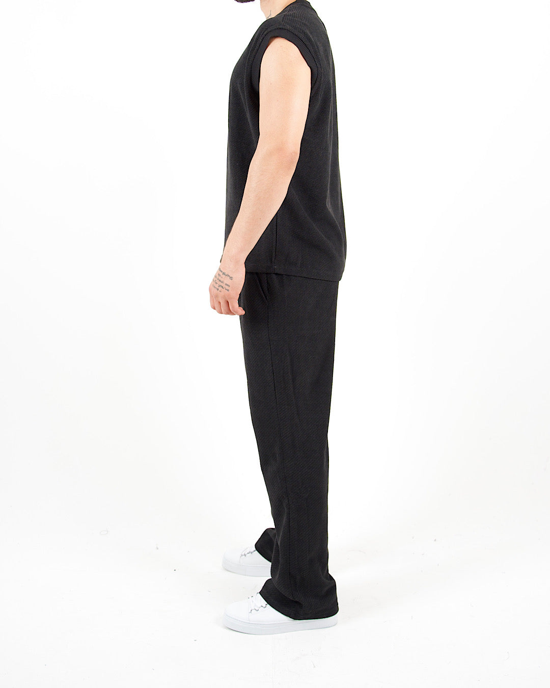 Oversized Textured Sleeveless T-Shirt & Trouser Set