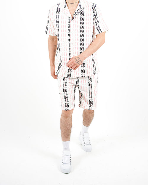 Crochet Pink Stripe Shirt And Short Set