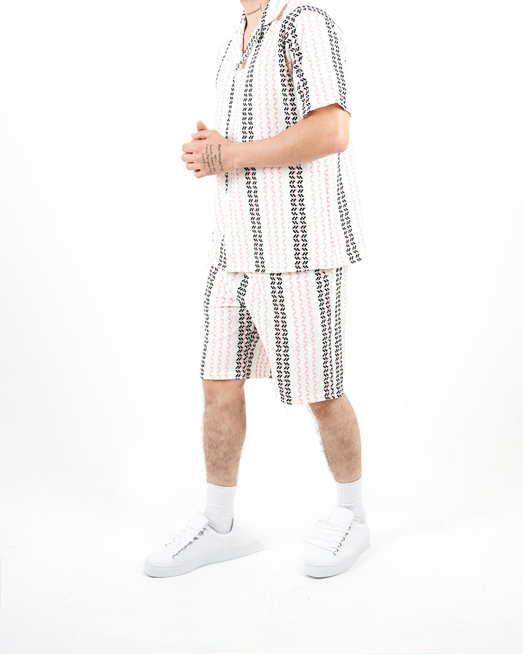 Crochet Pink Stripe Shirt And Short Set