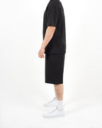 Oversized Zip Neck Black Polo And Shorts Set
