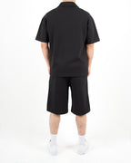 Oversized Zip Neck Black Polo And Shorts Set