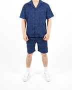 Relaxed Fit Textured Navy Shirt And Short Set