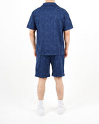 Relaxed Fit Textured Navy Shirt And Short Set