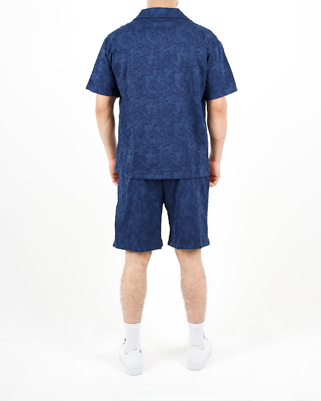 Relaxed Fit Textured Navy Shirt And Short Set