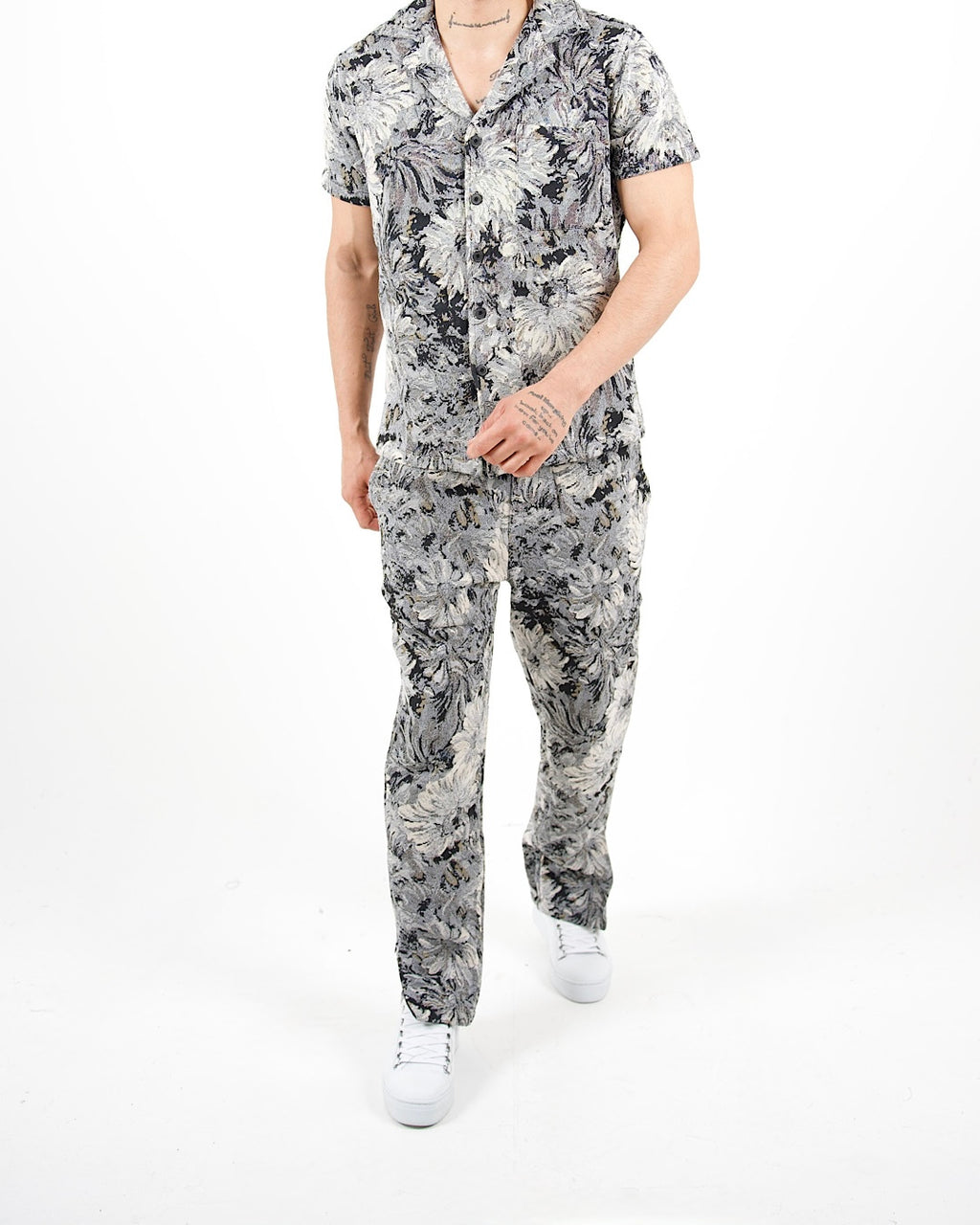 Monochrome Floral Shirt And Trouser Set