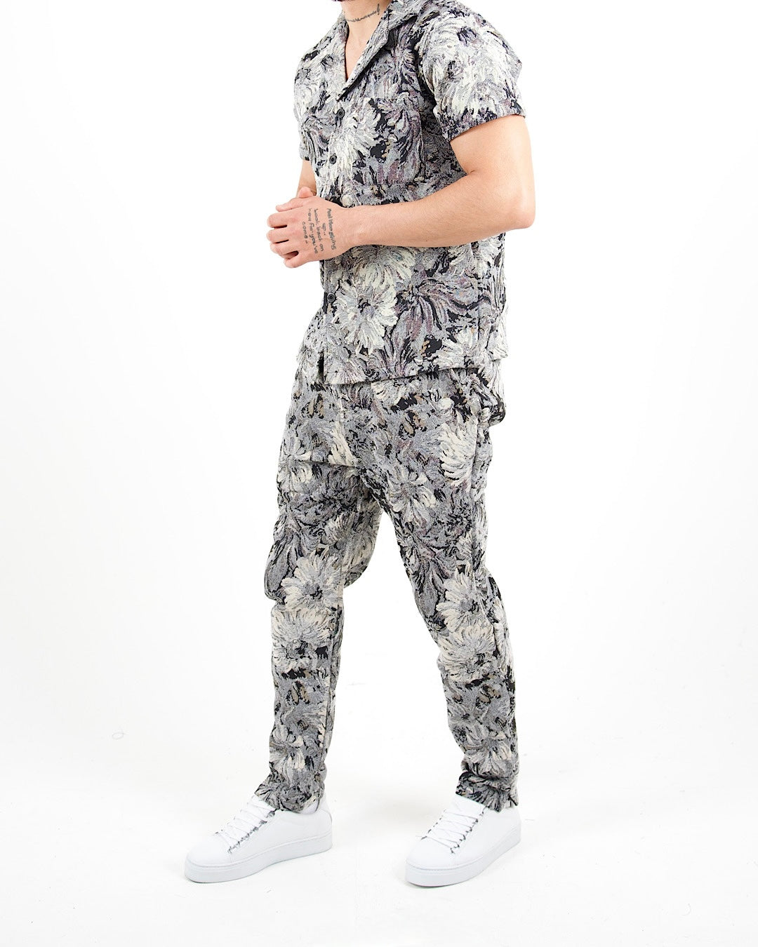 Monochrome Floral Shirt And Trouser Set