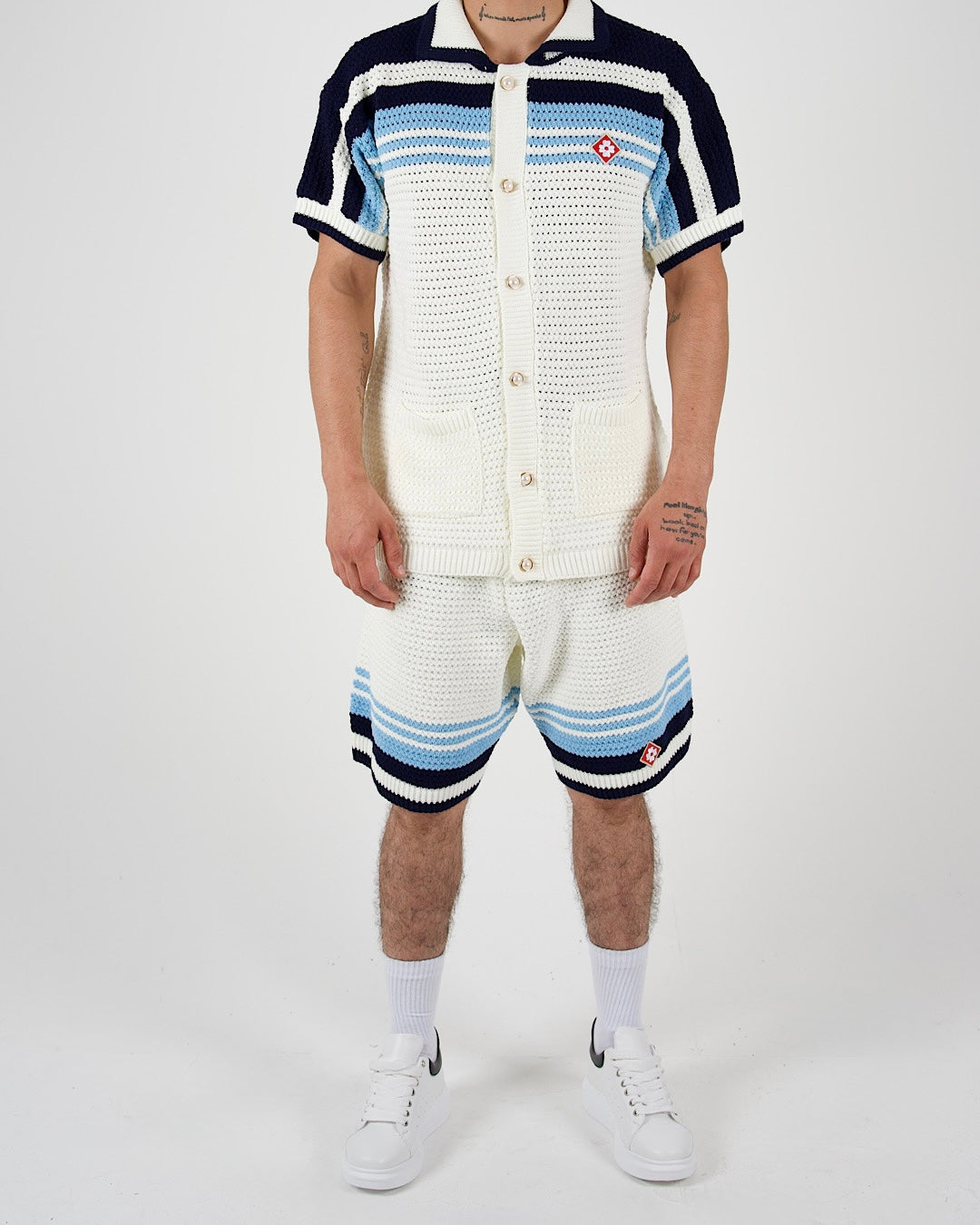 Crochet Knit Shirt and Shorts Co-Ord Set