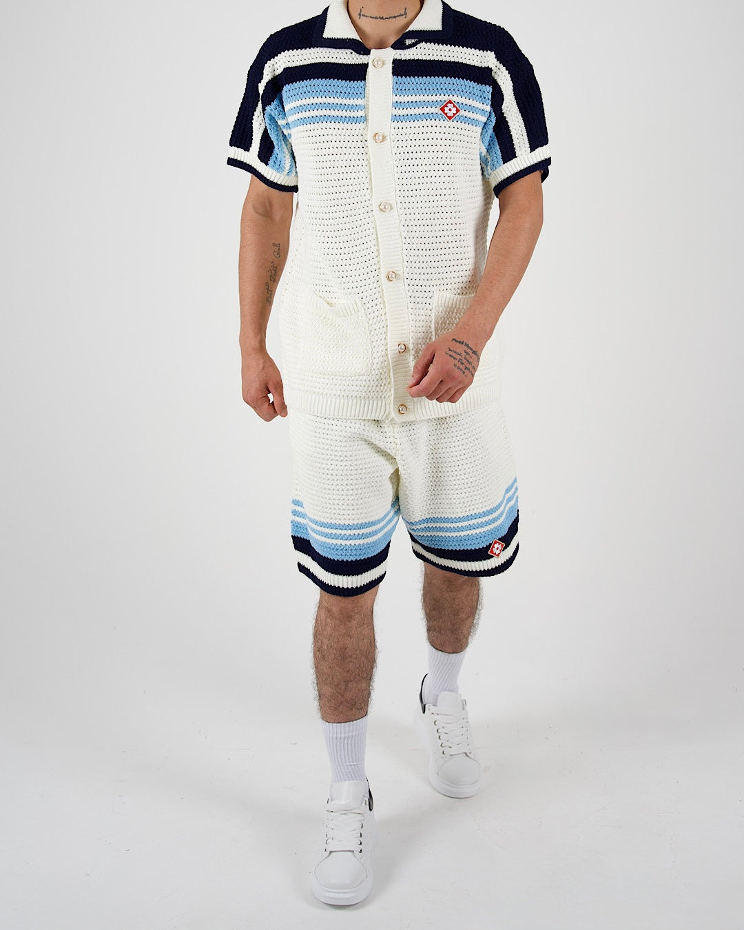 Crochet Knit Shirt and Shorts Co-Ord Set