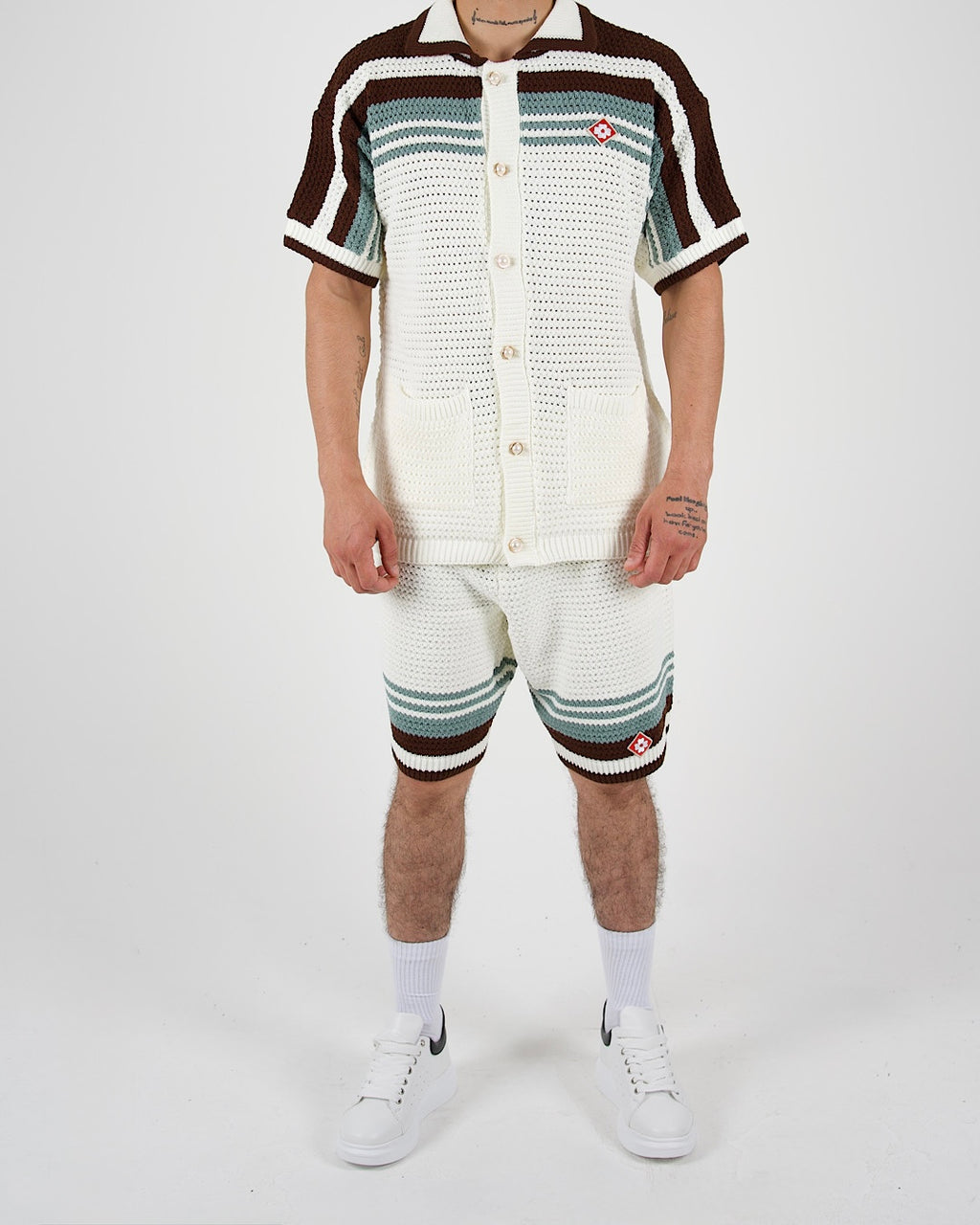 Crochet Knit Shirt and Shorts Co-Ord Set