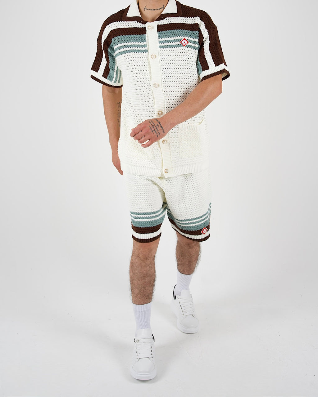 Crochet Knit Shirt and Shorts Co-Ord Set