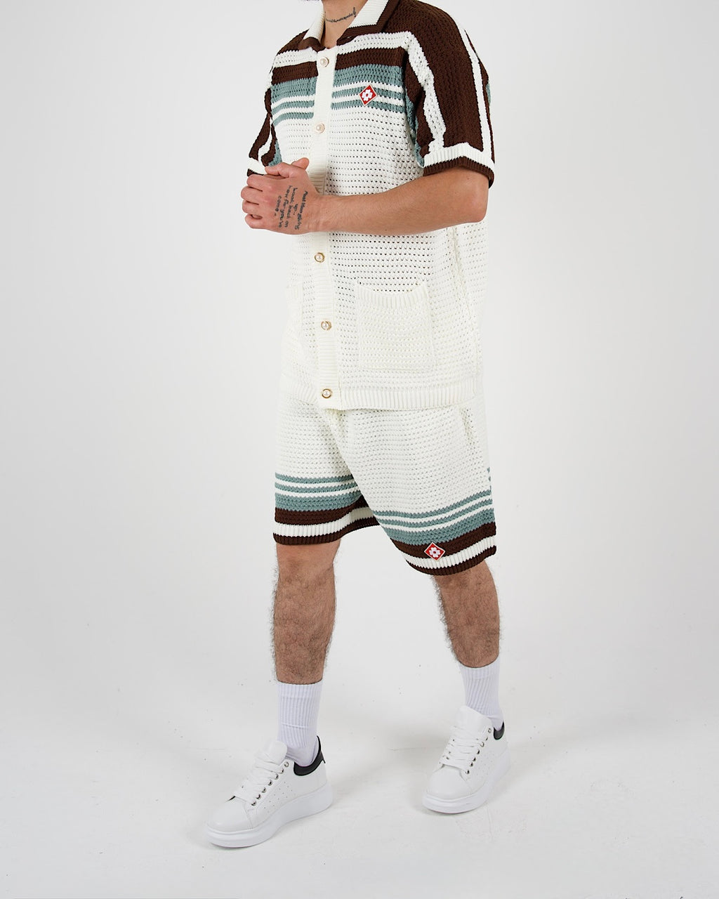 Crochet Knit Shirt and Shorts Co-Ord Set