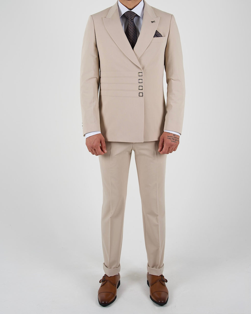 Milano Beige Press Button Double Breasted Suit