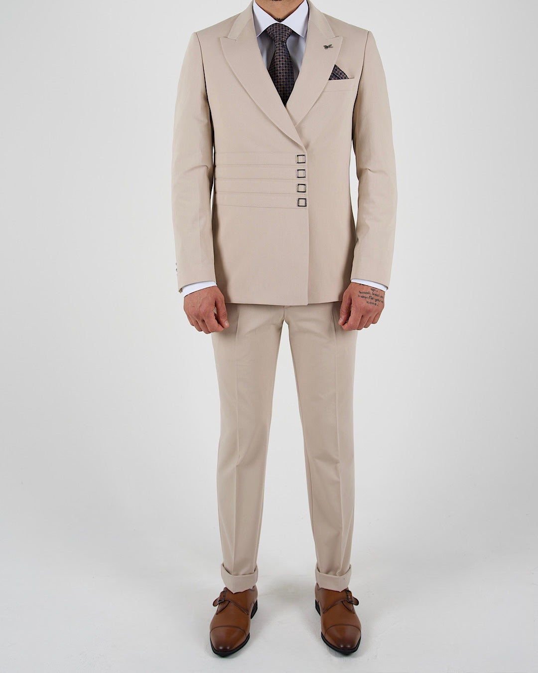 Milano Beige Press Button Double Breasted Suit