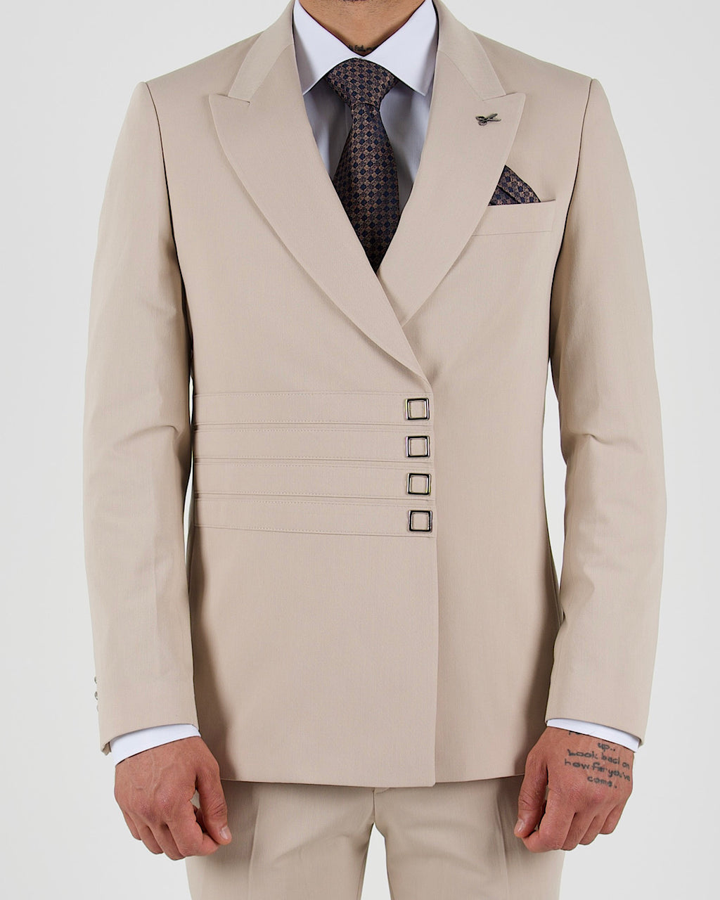 Milano Beige Press Button Double Breasted Suit