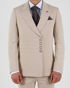 Milano Beige Press Button Double Breasted Suit