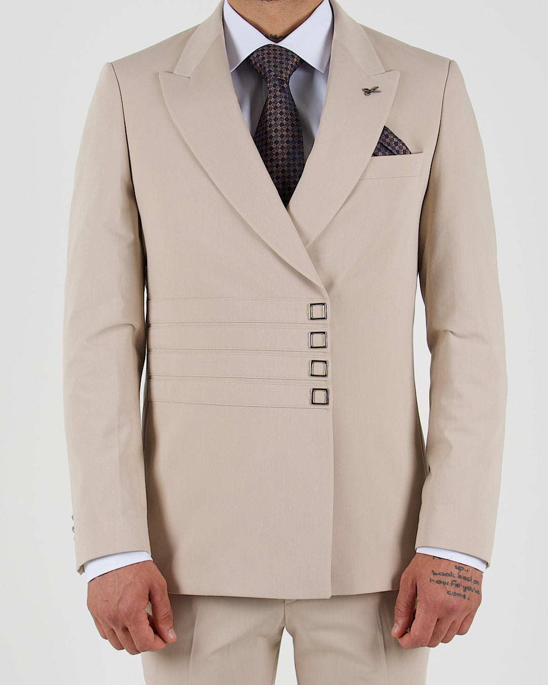 Milano Beige Press Button Double Breasted Suit
