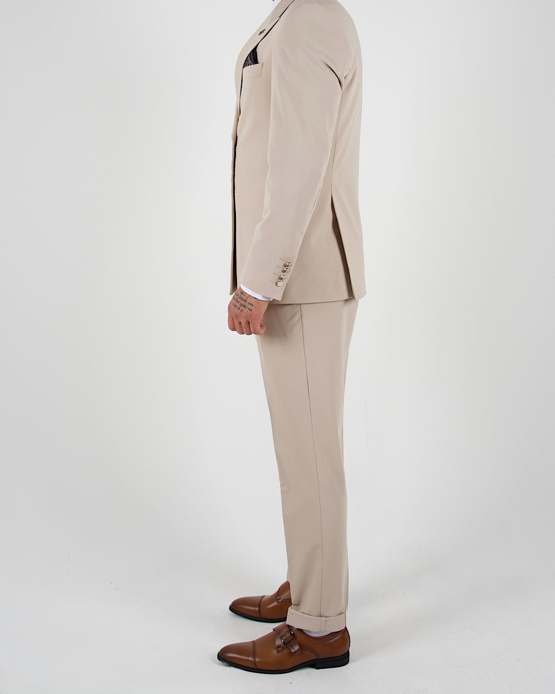 Milano Beige Press Button Double Breasted Suit