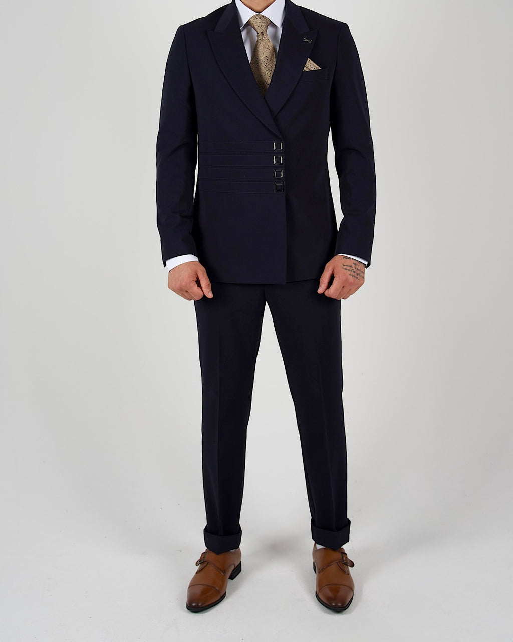 Milano Navy Press Button Double Breasted Suit