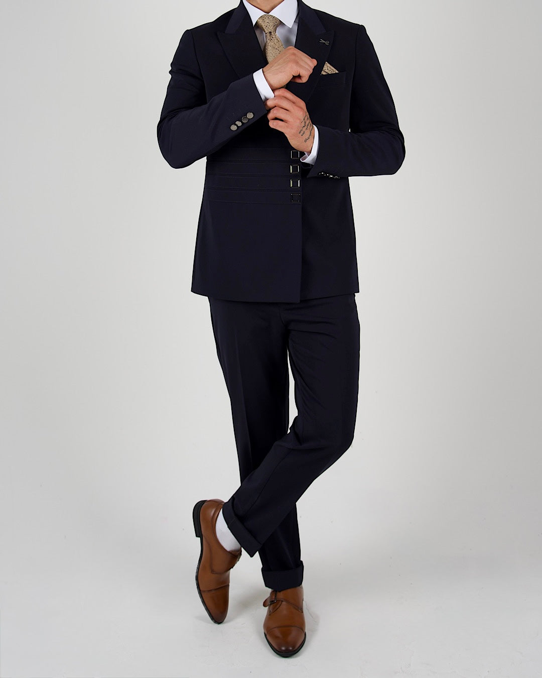 Milano Navy Press Button Double Breasted Suit