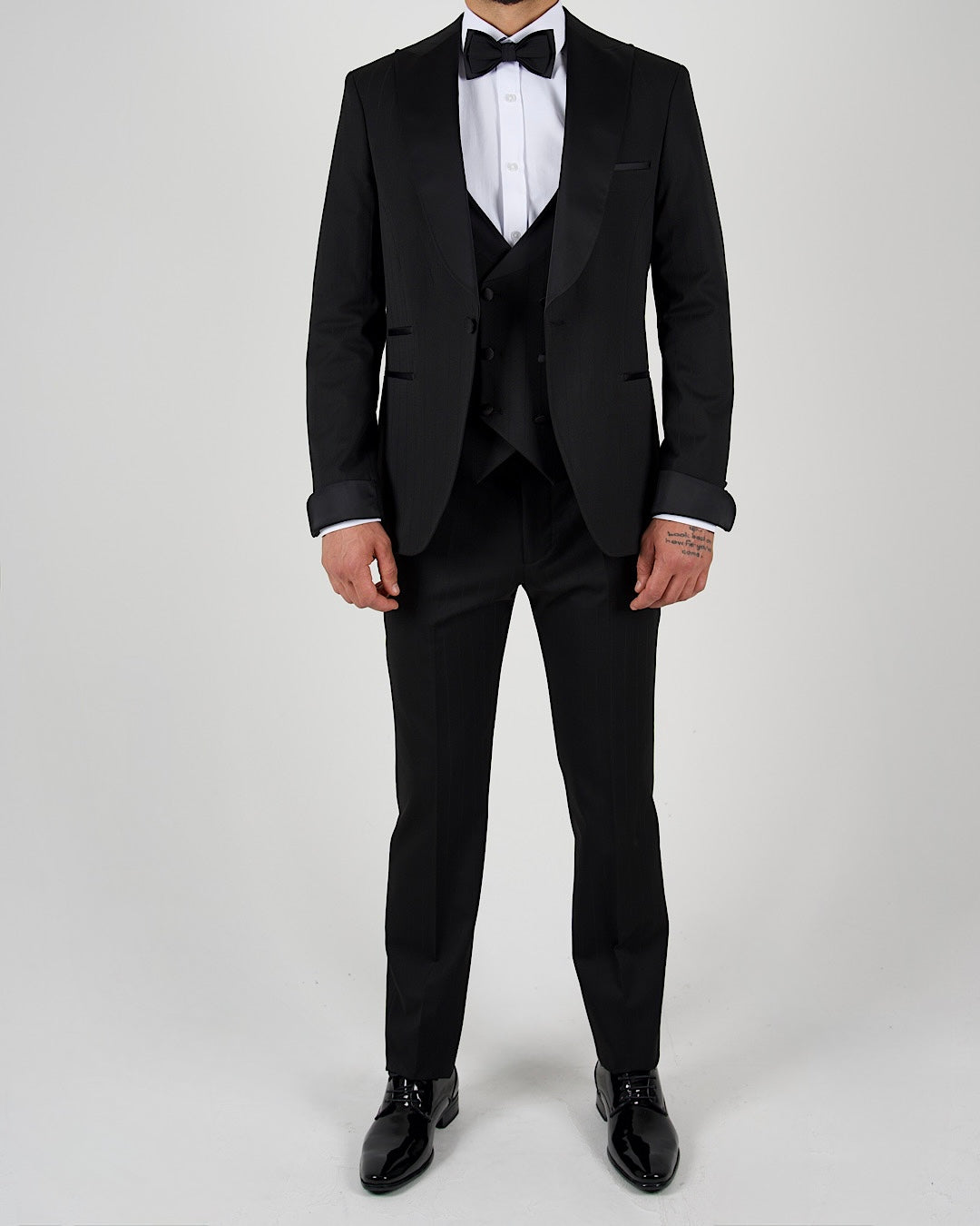 Milano Black Pinstripe Shawl Lapel Tuxedo Suit