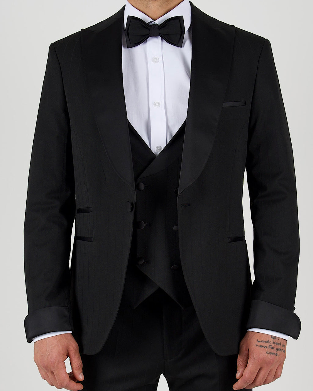 Milano Black Pinstripe Shawl Lapel Tuxedo Suit