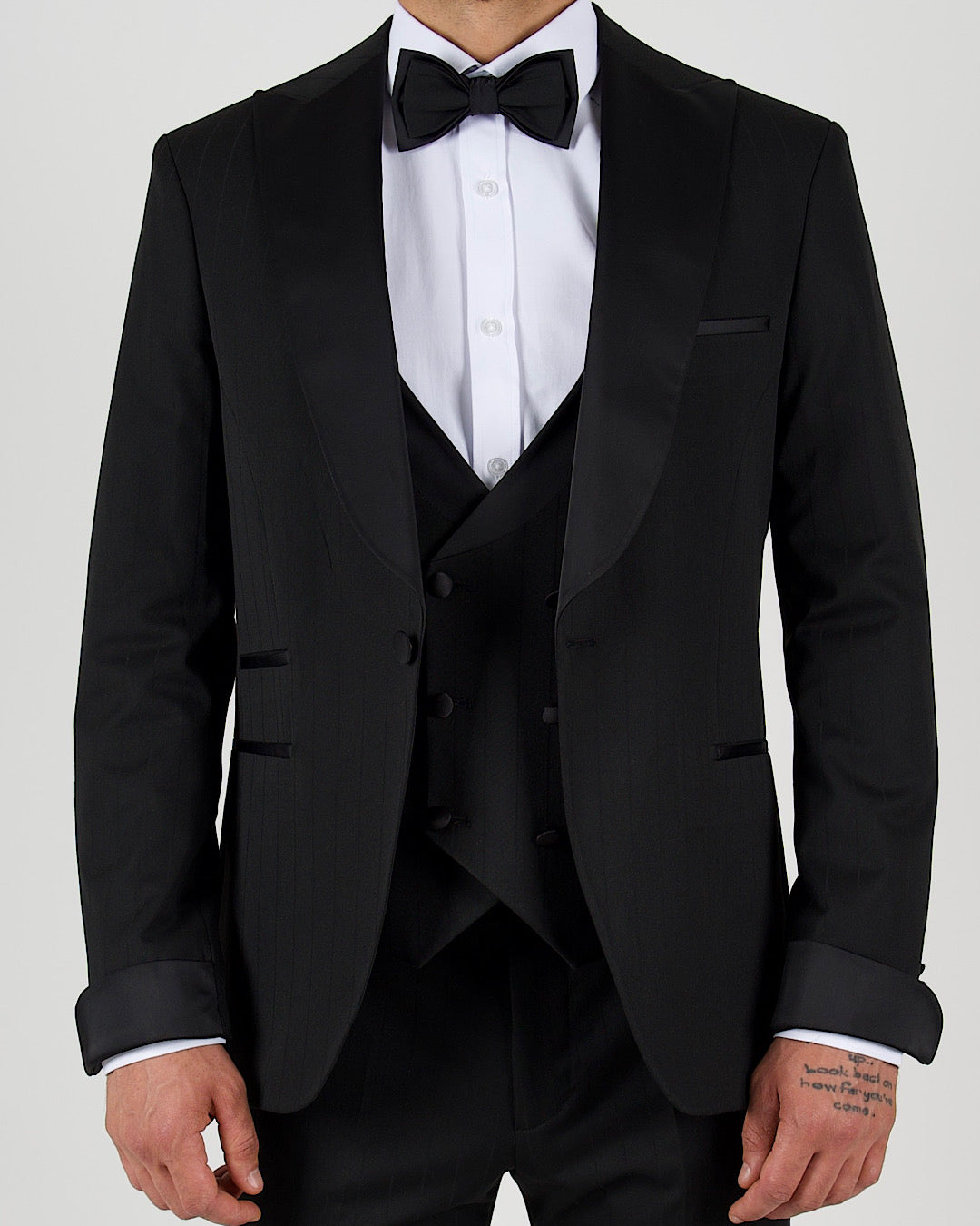 Milano Black Pinstripe Shawl Lapel Tuxedo Suit