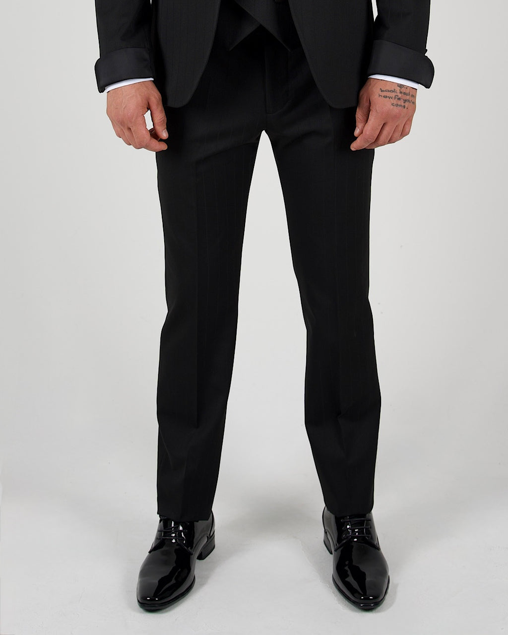 Milano Black Pinstripe Shawl Lapel Tuxedo Suit