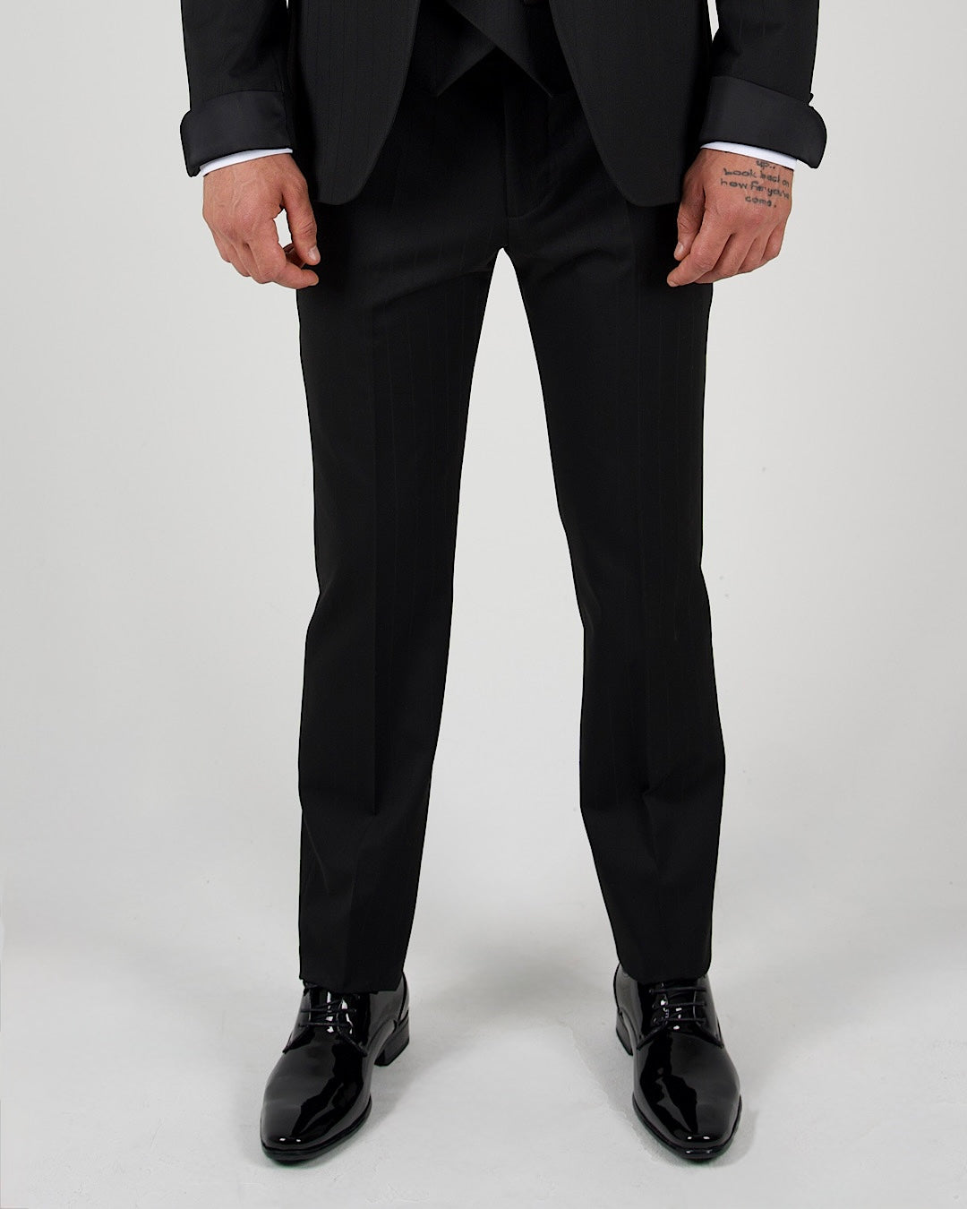 Milano Black Pinstripe Shawl Lapel Tuxedo Suit