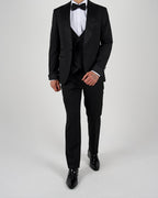 Milano Black Pinstripe Shawl Lapel Tuxedo Suit