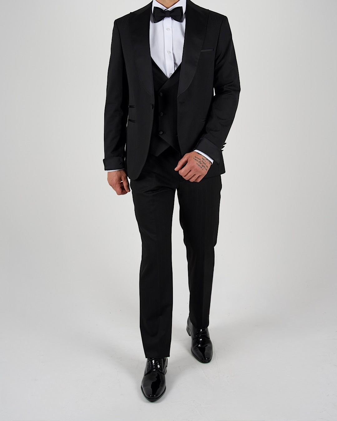 Milano Black Pinstripe Shawl Lapel Tuxedo Suit