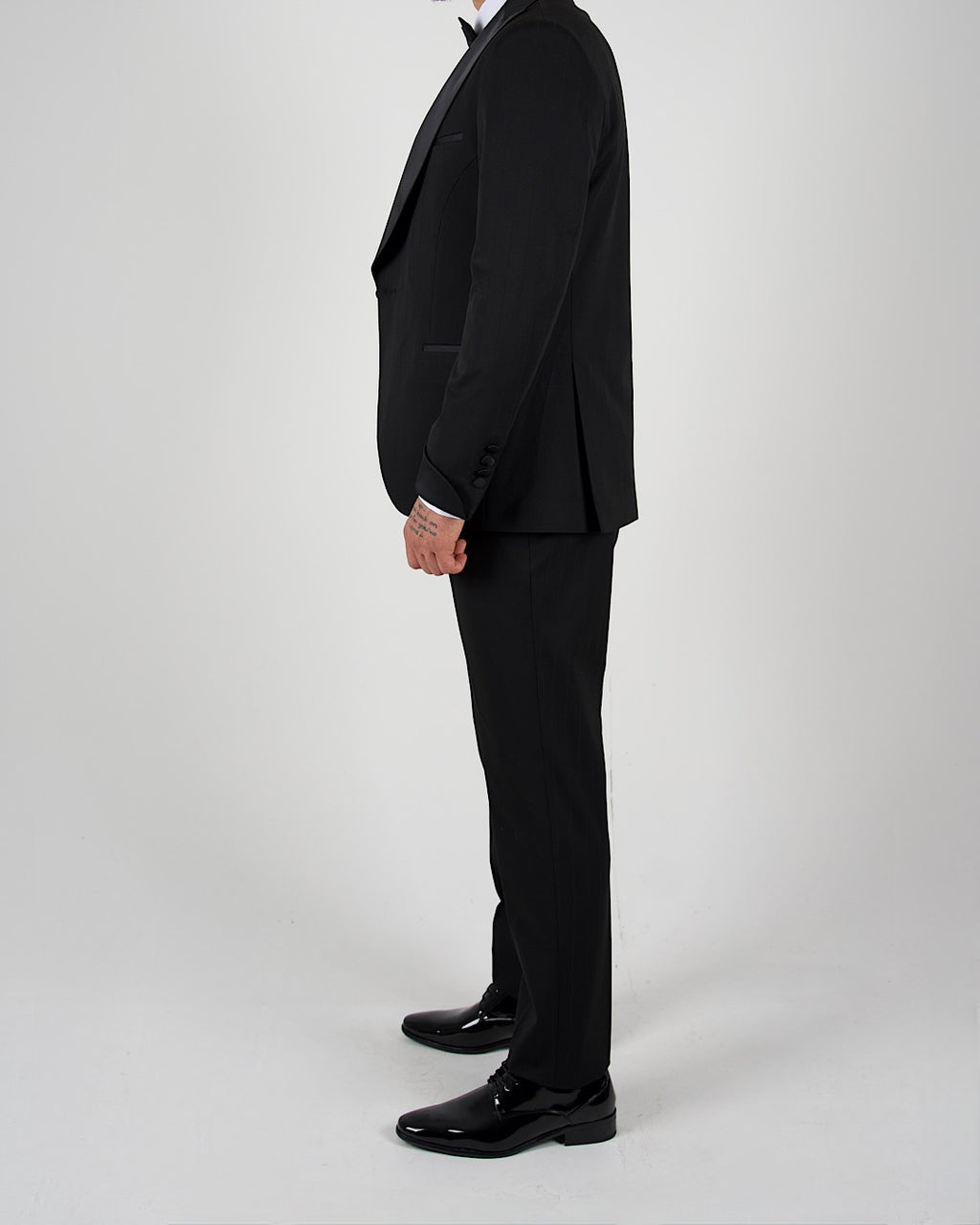 Milano Black Pinstripe Shawl Lapel Tuxedo Suit