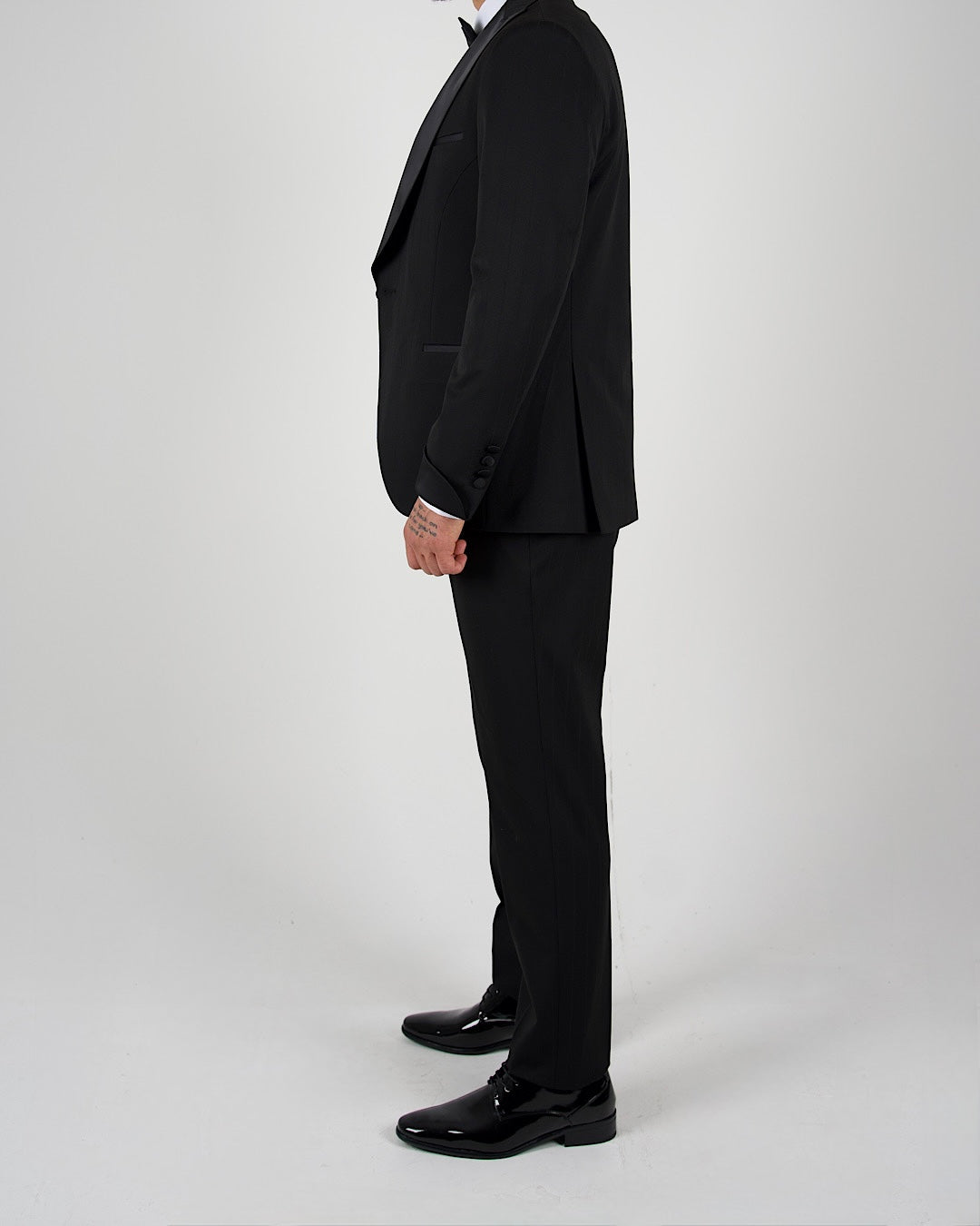 Milano Black Pinstripe Shawl Lapel Tuxedo Suit