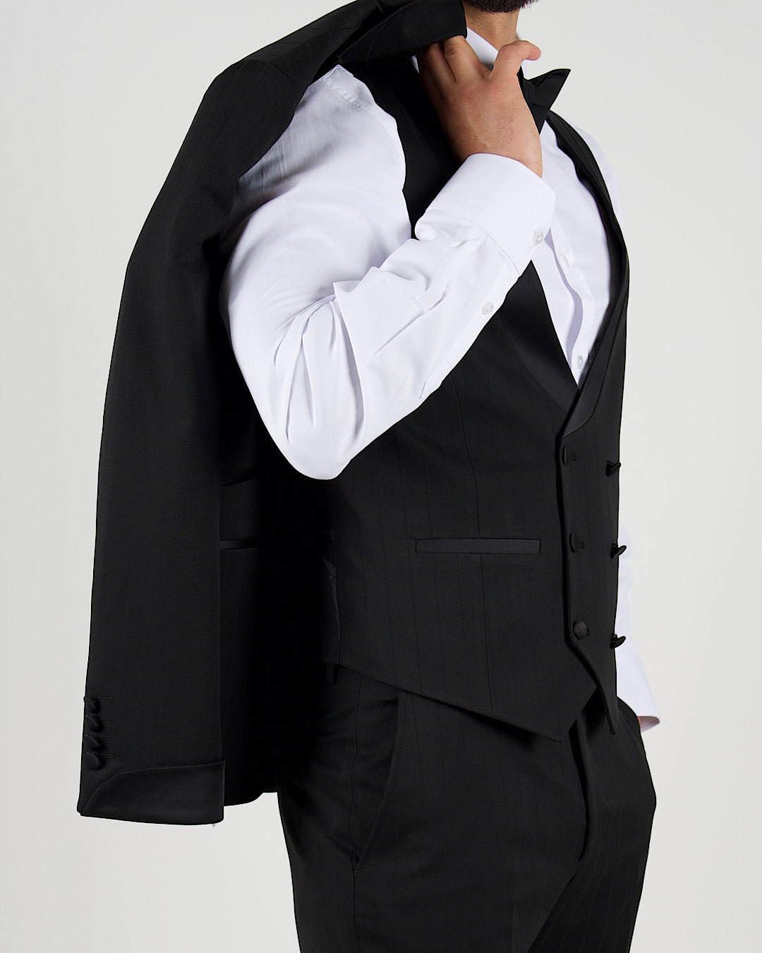 Milano Black Pinstripe Shawl Lapel Tuxedo Suit