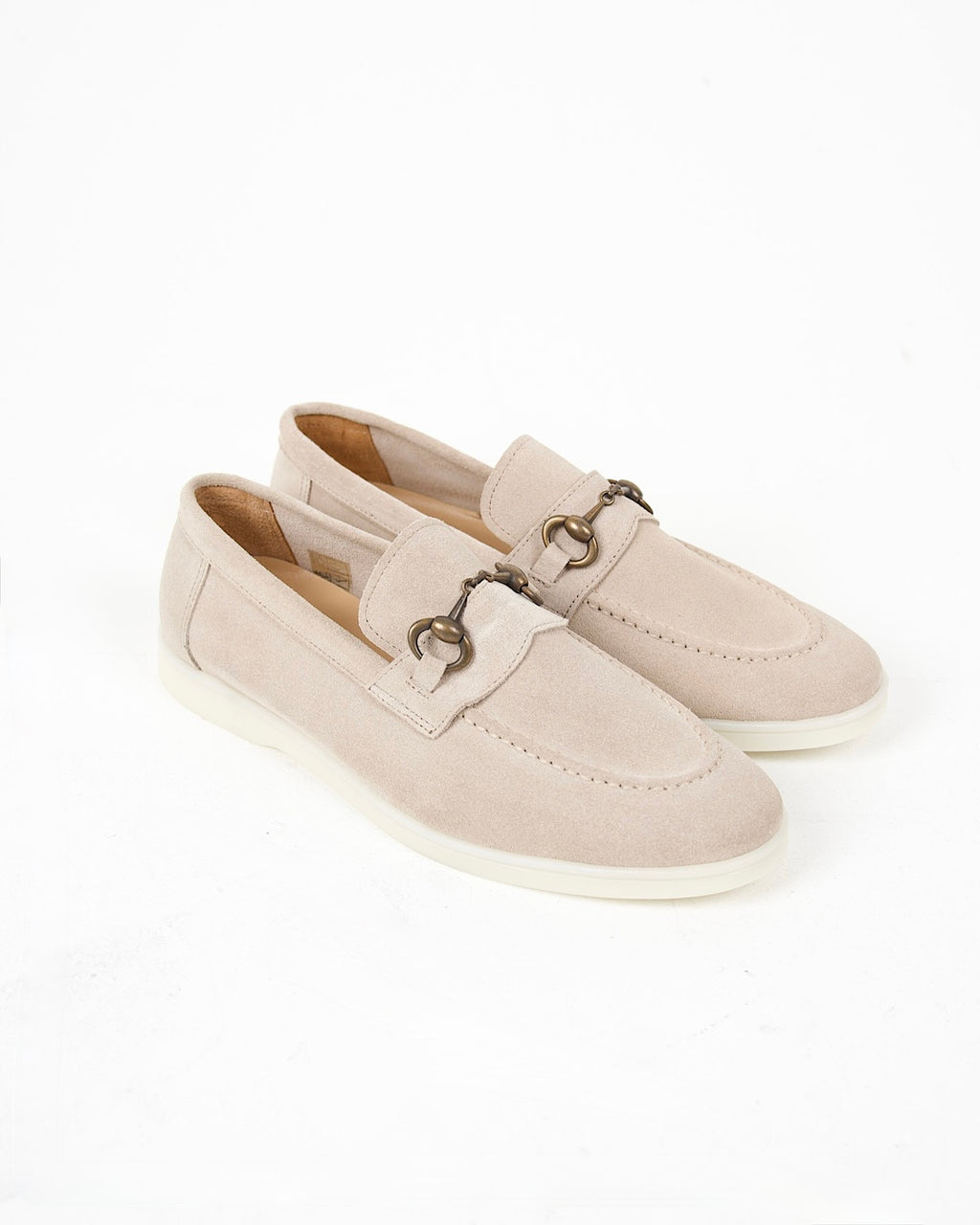 Beige Suede Horsebit Loafers