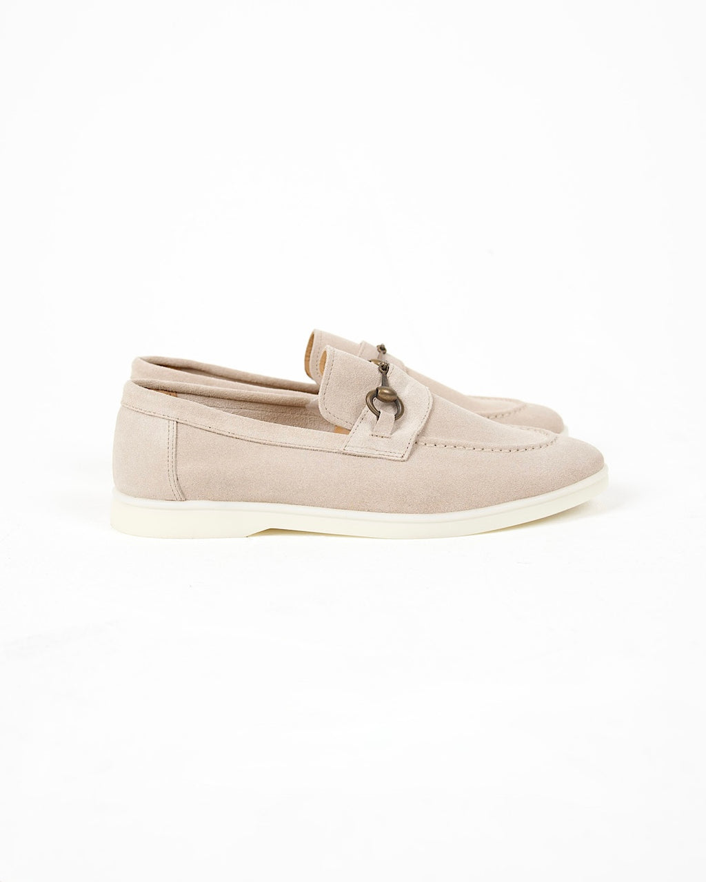 Beige Suede Horsebit Loafers