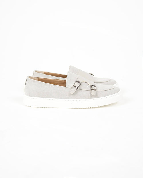 Stone Suede Buckle Detail Loafers