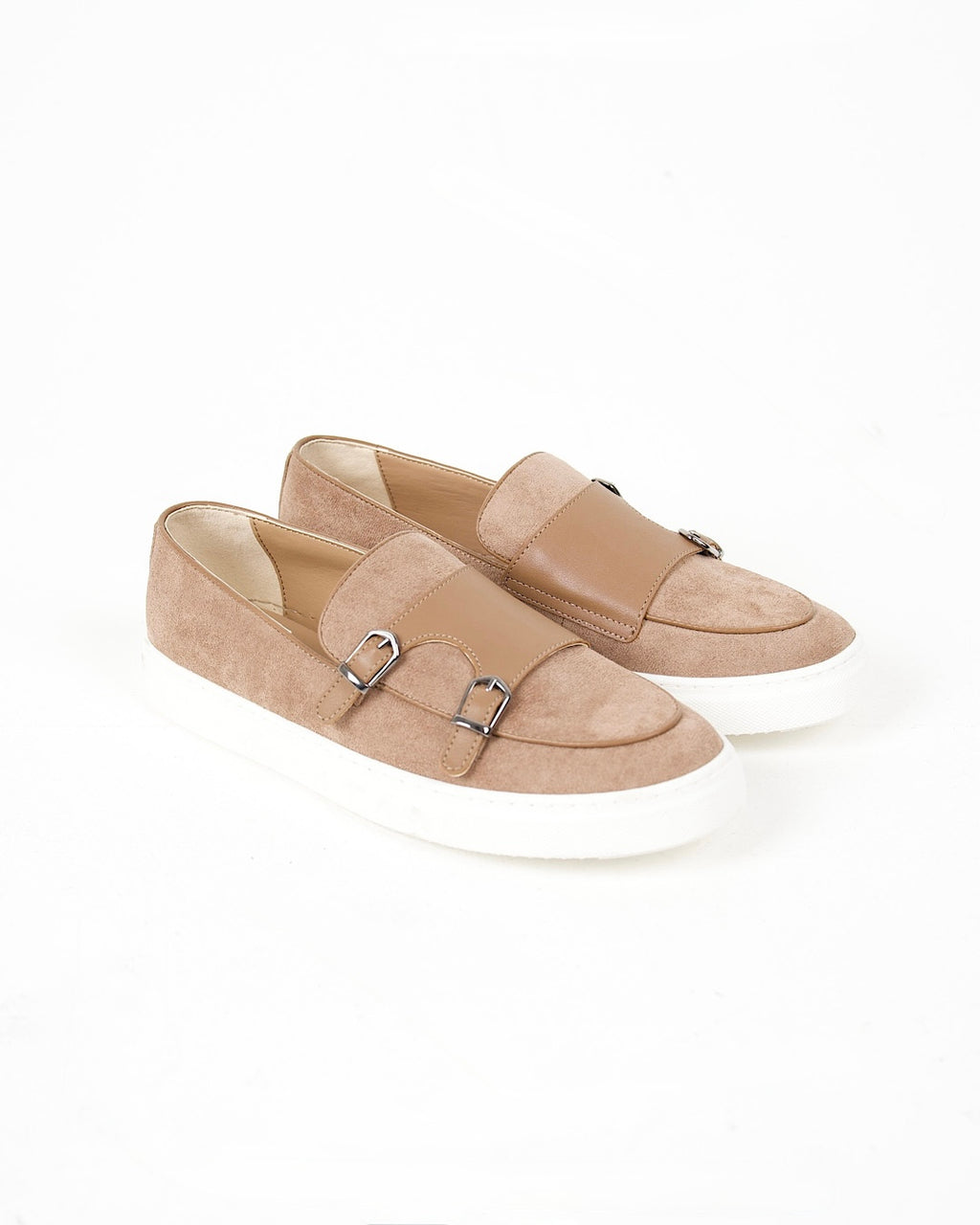 Camel Suede Buckle Detail Loafers