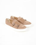 Camel Suede Buckle Detail Loafers