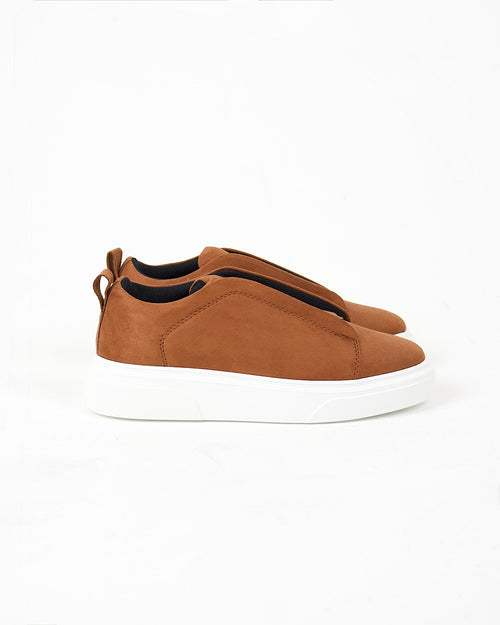 Brown Suede Slip On Lace Trainers