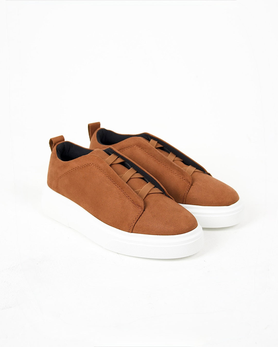 Brown Suede Slip On Lace Trainers